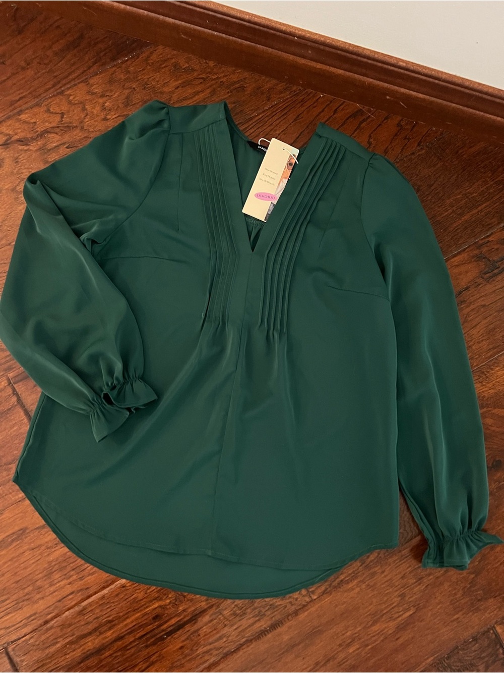 DOKOTOO Emerald Green Pleated Blouse 🌲
